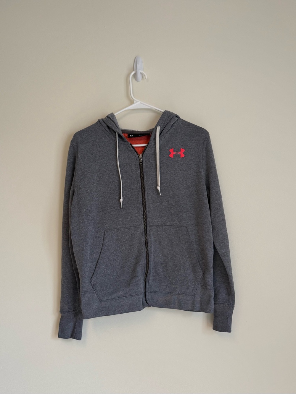 Under Armour Women's Charcoal Gray Full-Zip Hoodie with Pink Logo